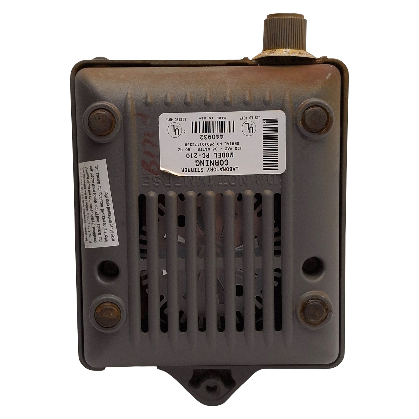 Used Corning PC-210 Magnetic Stirrer, 1-Position, 60-1100rpm, 4in x 5in Table, 120VAC