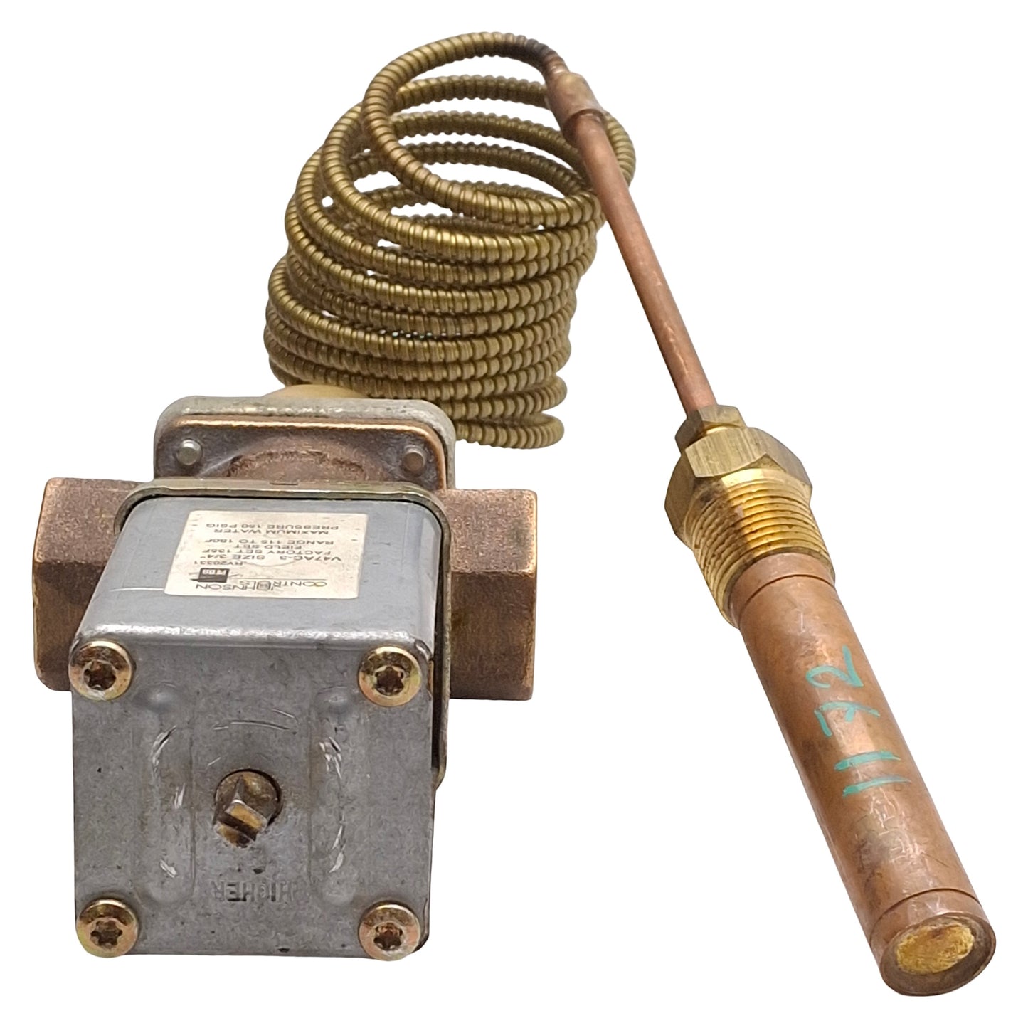Used Johnson Controls V47AC-3 Temperature Actuated Water Valve, 115-180°F Set, 3/4NPT