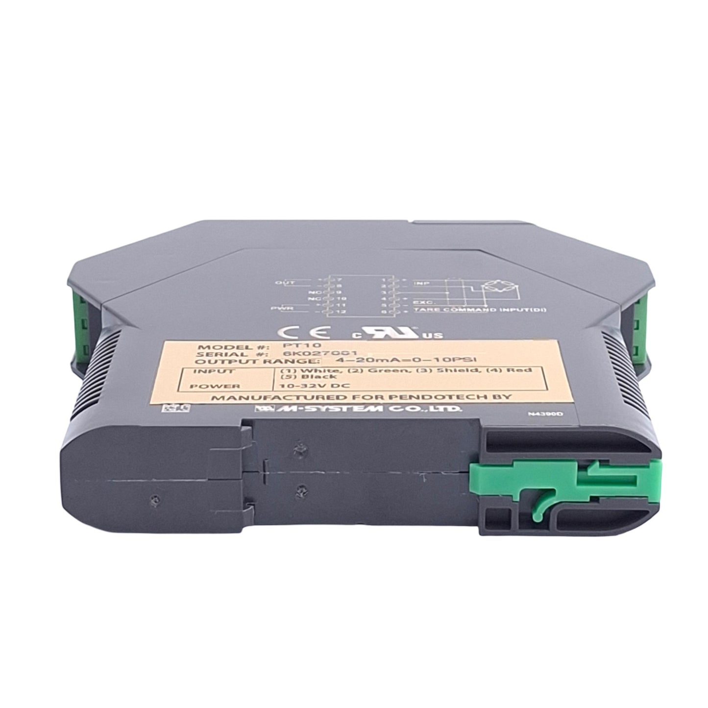 Used Pendotech PT-10 Pressure Sensor Transmitter, 4-20mA Output, 0-10psi, DIN Rail