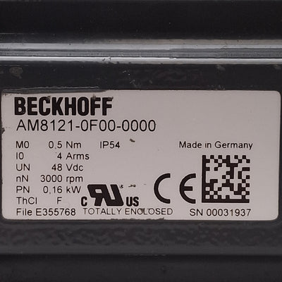 Used Beckhoff AM8121-0F00-0000 Servo Motor 0.16kW 48VDC 4A 3000rpm 0.5Nm, 58mm Flange