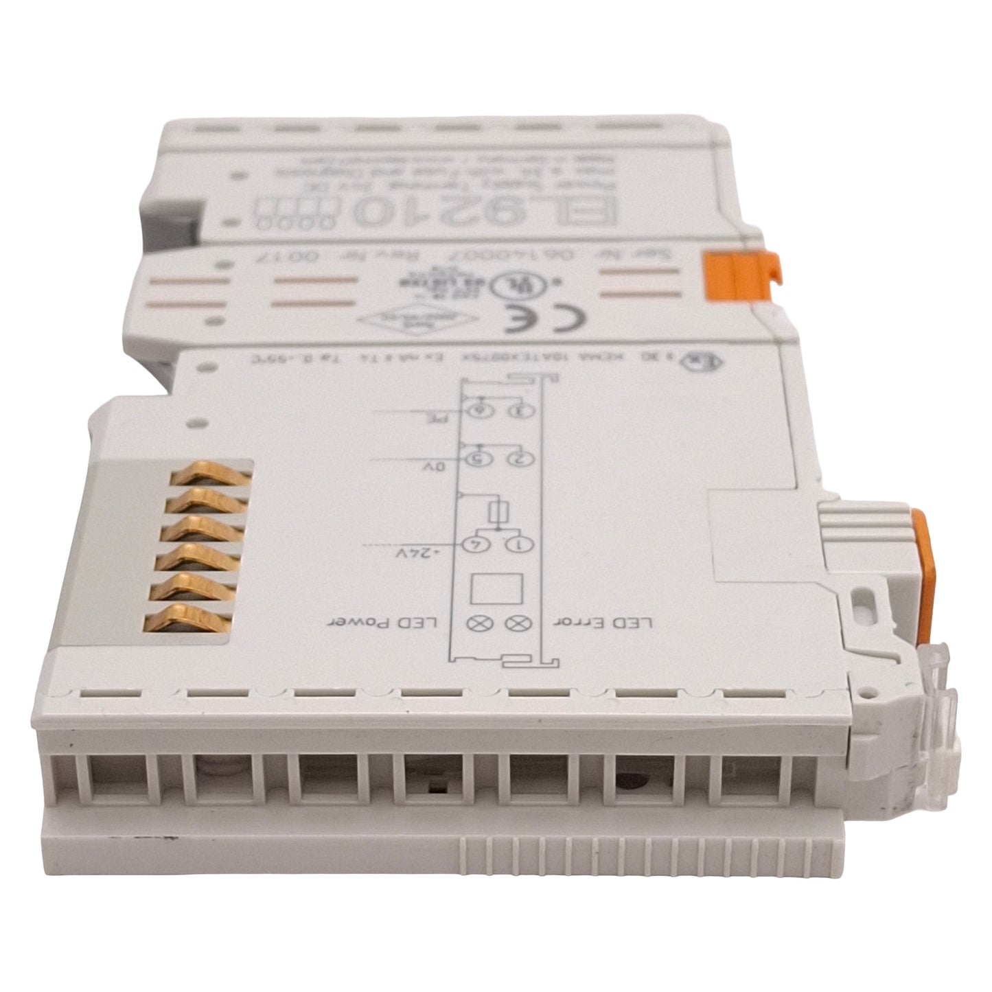 Used Beckhoff EL9210 EtherCAT Power Supply Terminal w/ Diagnostics & Fuse, 24VDC 6.3A