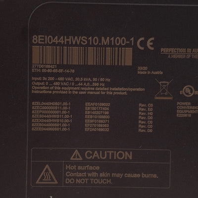 Used B&R 8EI044HWS10.M100-1 ACOPOS P3 Servo Drive 200-480VAC/24VDC In, 0-480VAC Out