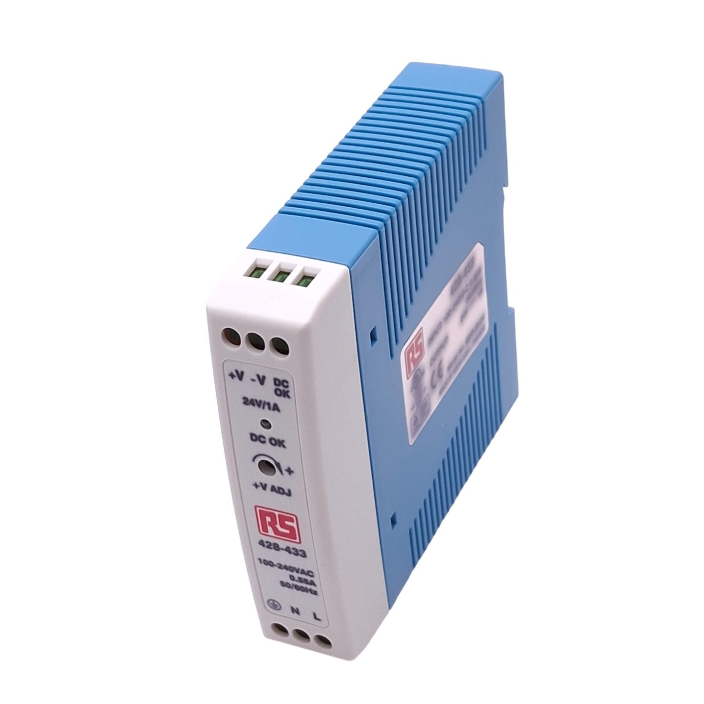 New Meanwell MDR-20-24 Power Supply, 100-240VAC In, 24VDC 1A Out, 24W Max