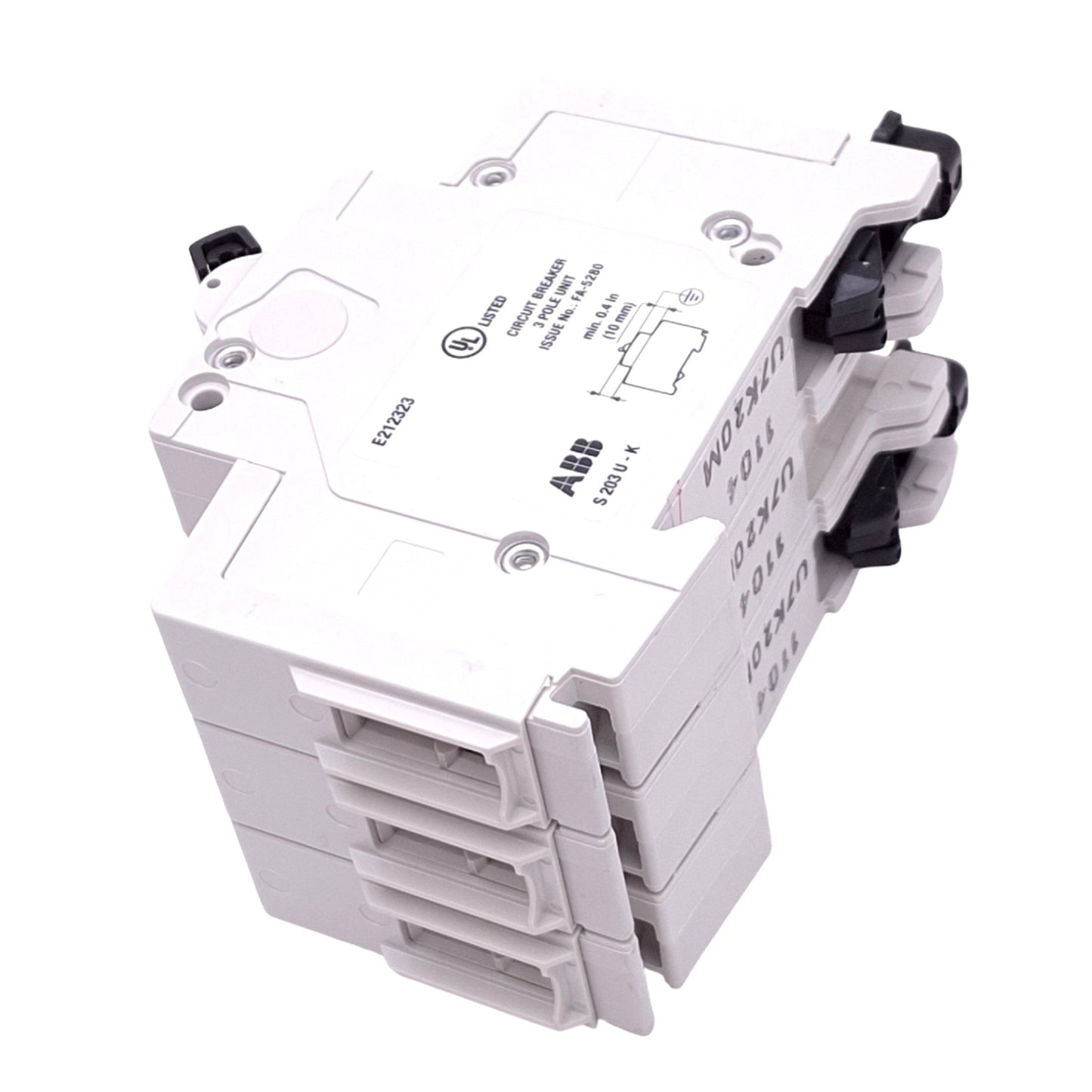 New ABB S203U-K20A Circuit Breaker, 3-Pole 20A, 240VAC Max, DIN Rail Mount