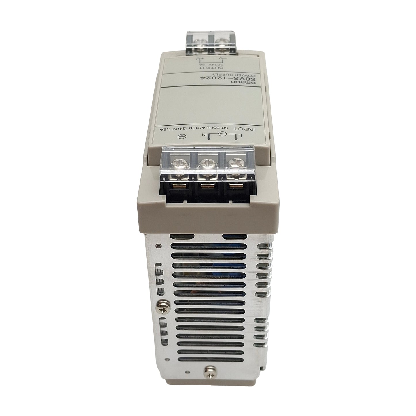 Used Omron S8VS-12024 Power Supply, 100-240VAC In, 5A 24VDC Out, DIN Rail