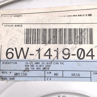 New Anixter 6W-1419-04 Stranded Copper Hookup Wire, 14AWG, 19-Strand, 600V, 500ft