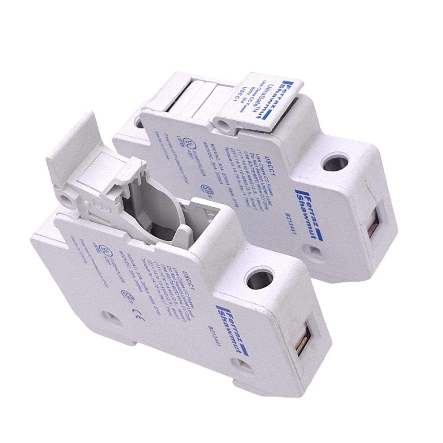 Used Lot of 2 Ferraz Shawmut USCC1 B213441 UltraSafe Fuse Holders, Class CC 1-Pole
