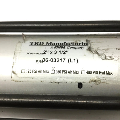 Used TRD Bimba 2" x 3-1/2" Pneumatic Cylinder 2" Bore, 3.5" Stroke, 3/8" NPT, 250psi
