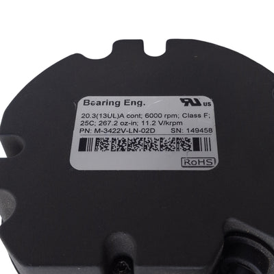 Used Bearing Engineering M-3422V-LN-02D Servo Motor, 6000RPM, 267.2 oz-in, With Cable