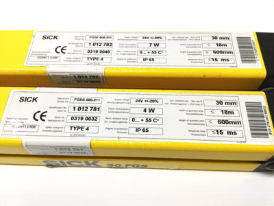 Used SICK FGS 600-211 Safety Light Curtain Sender & Receiver 600mm x 30mm, 24VDC