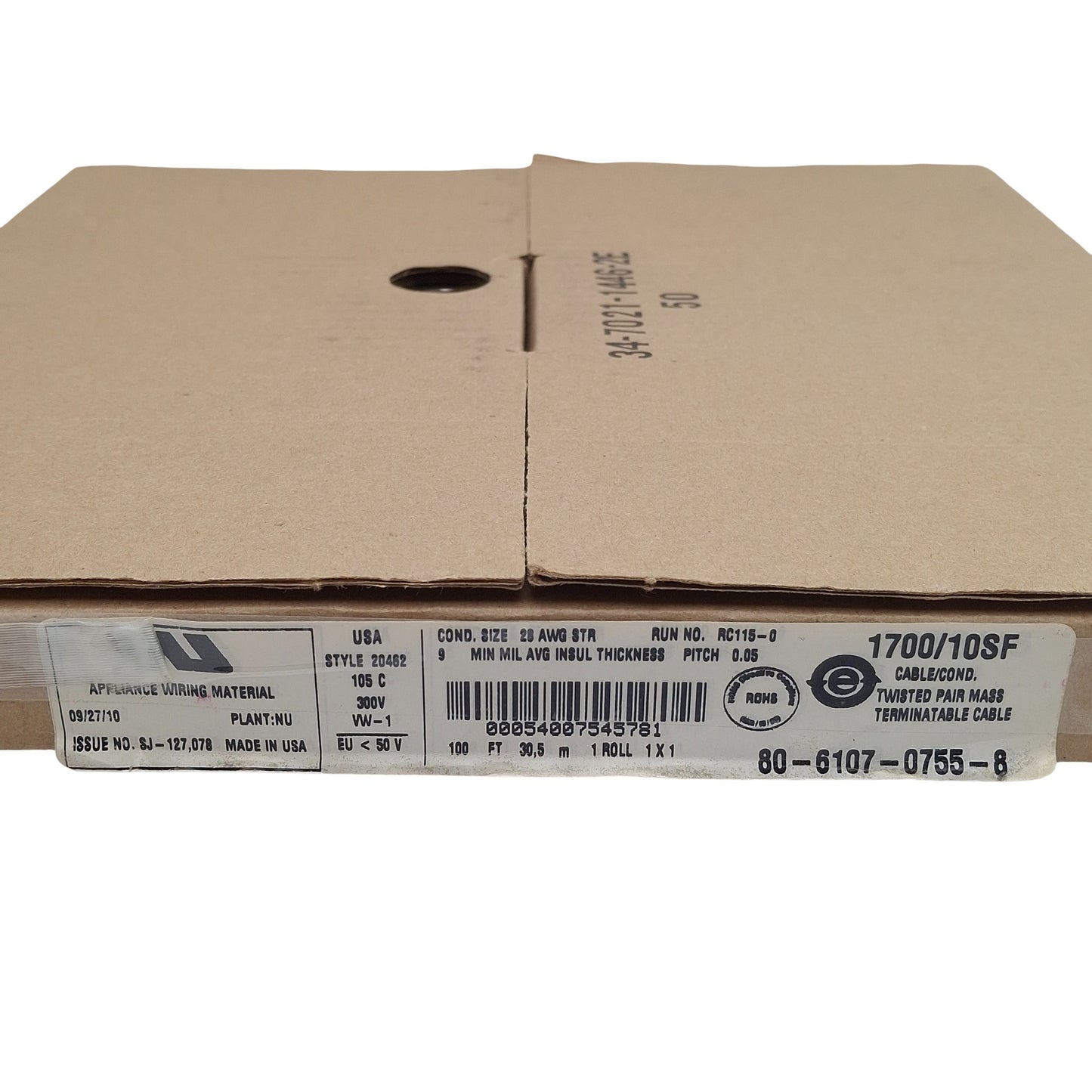 New 3M 1700/10SF Hook up & Lead Flat Cable, 100ft L x 0.50in W, 10-Con, 26AWG, 300V