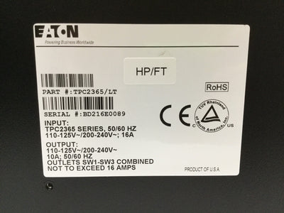 Used Eaton TPC2365-LT REPO Rack Mount PDU Power Distribution 120VAC 16A, 12 Outlets