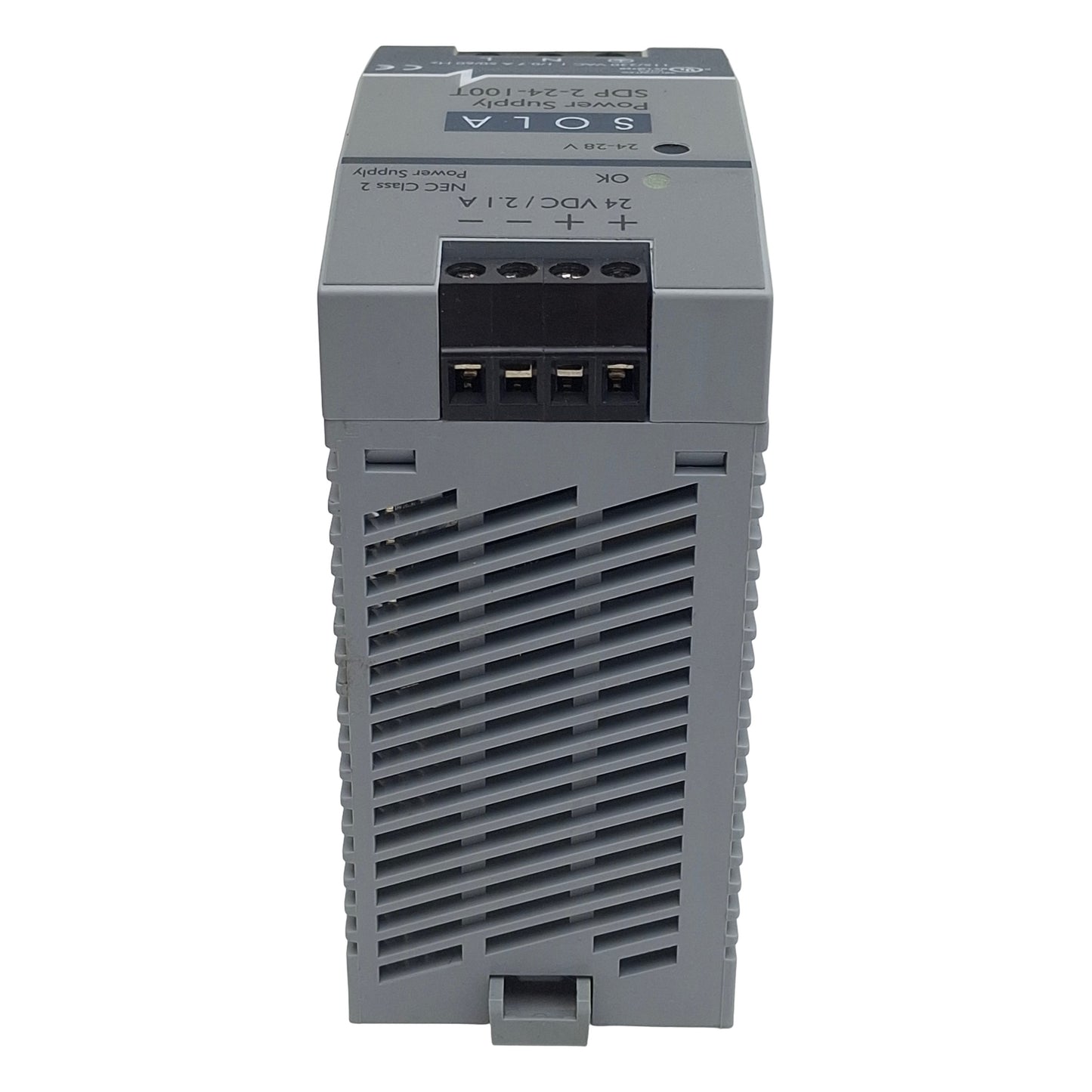 Used Sola SDP2-24-100T Power Supply, 115/230VAC In, 2.1A 24VDC Out, DIN Rail