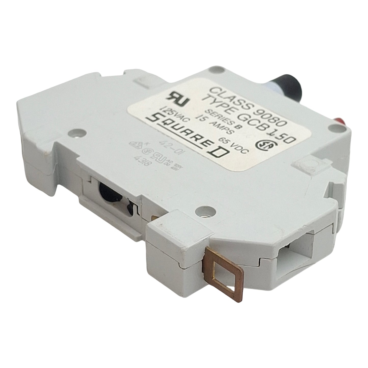 Used Square D 9080GCB150 Circuit Protector, 1-Pole, 15A, 125VAC/65VDC, DIN Rail