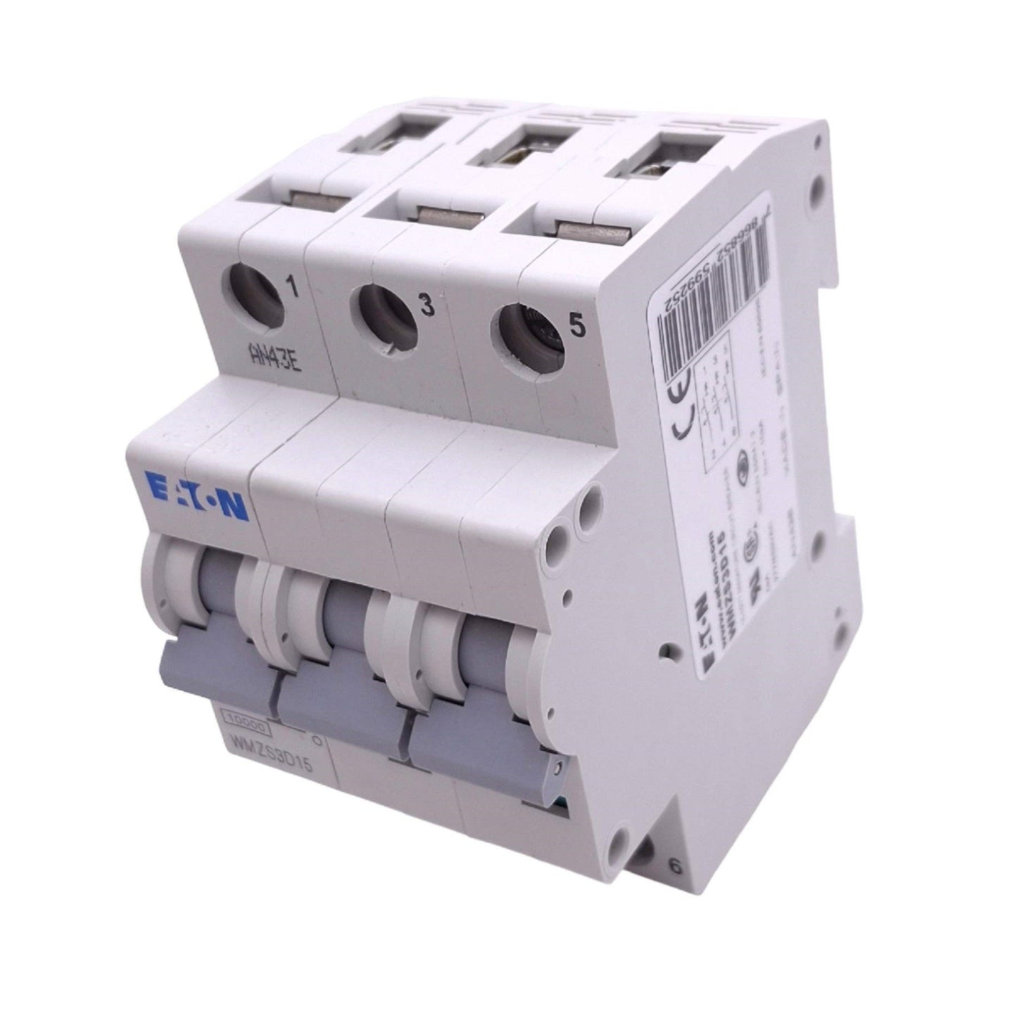 New Eaton WMZS3D15 Circuit Breaker, 3-Pole, 15A, 277/480VAC Max, DIN Rail