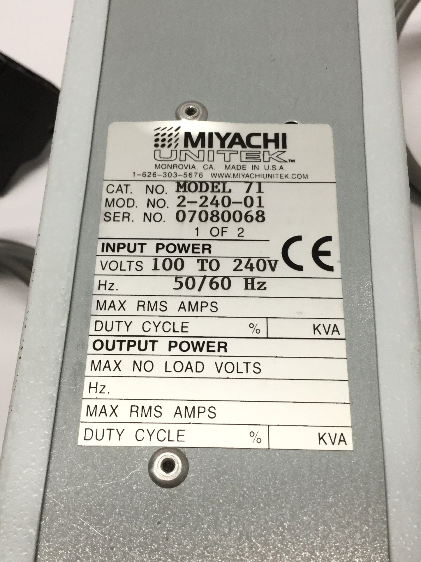 Used Miyachi Unitek Series 70 Servo Weld Head Control Unit 100-240VAC w/Footswitch