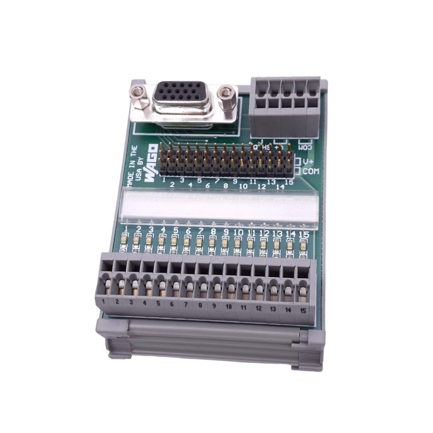 Used Wago 51012338 Breakout Board, D-Sub 15-Pin F, 4-Input 4-Output, 24VDC, DIN Rail