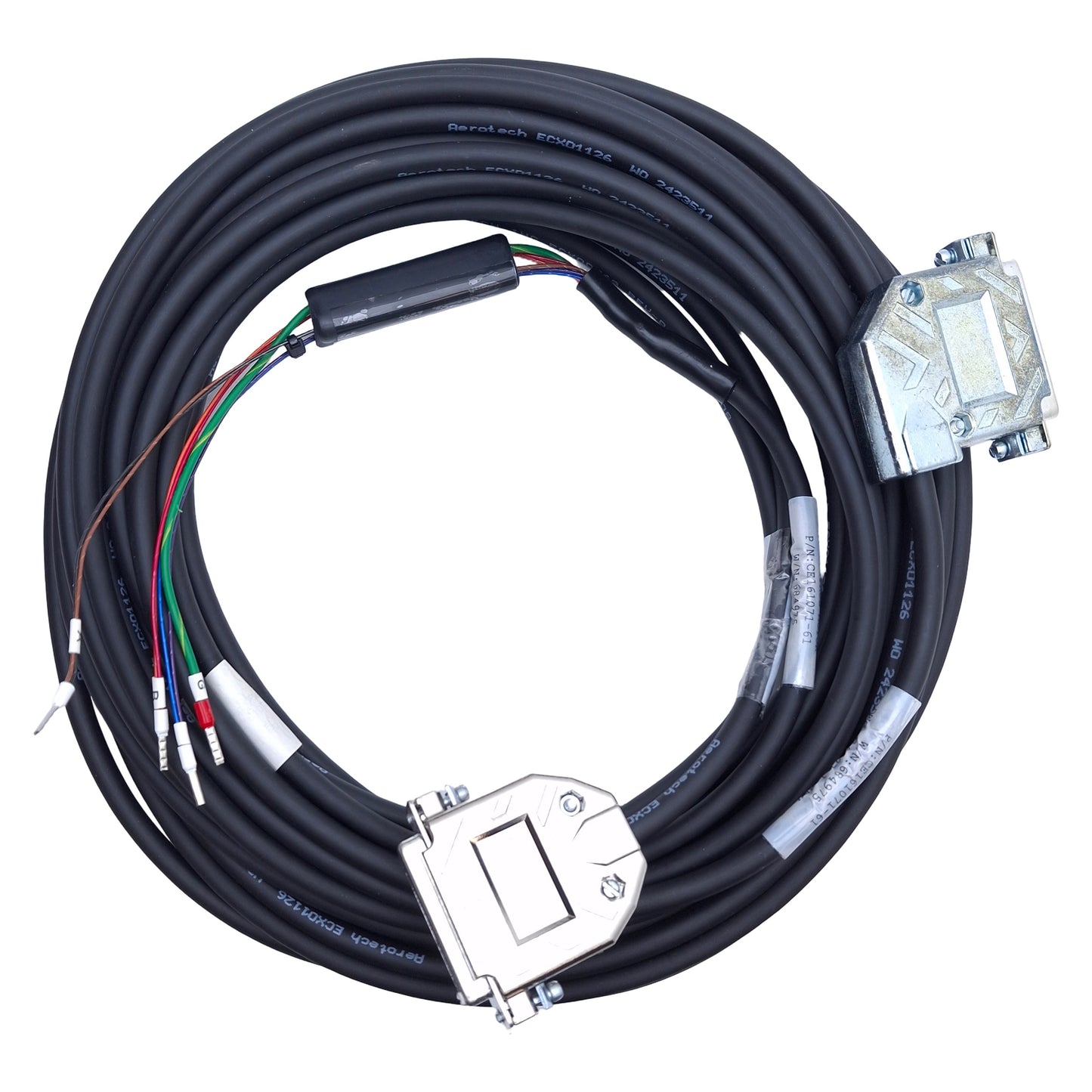 Used Aerotech CE161071-61 Configured Motor Cable, 25-Pin Male/Female, 20ft Length