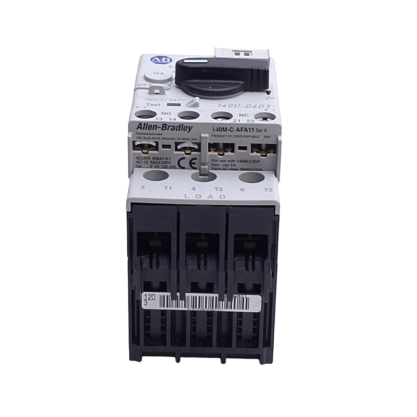 Used Allen Bradley 140U-D6D3-C10 Circuit Breaker, 3-P, 600Y/347VAC 10A, D-Frame