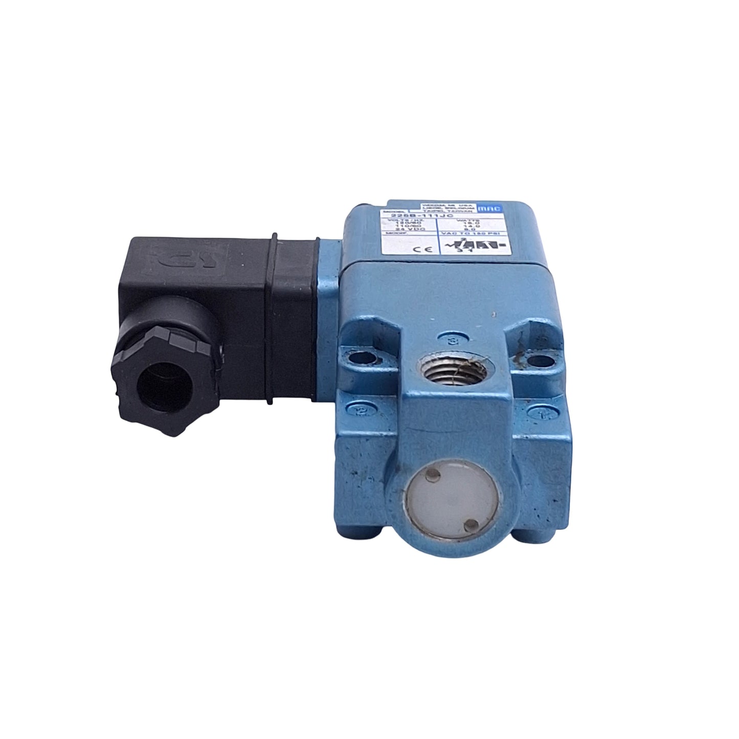 Used Mac Valves 225B-111JC Solenoid Valve, 1/4in NPTF, 110/120VAC & 24VDC Coil