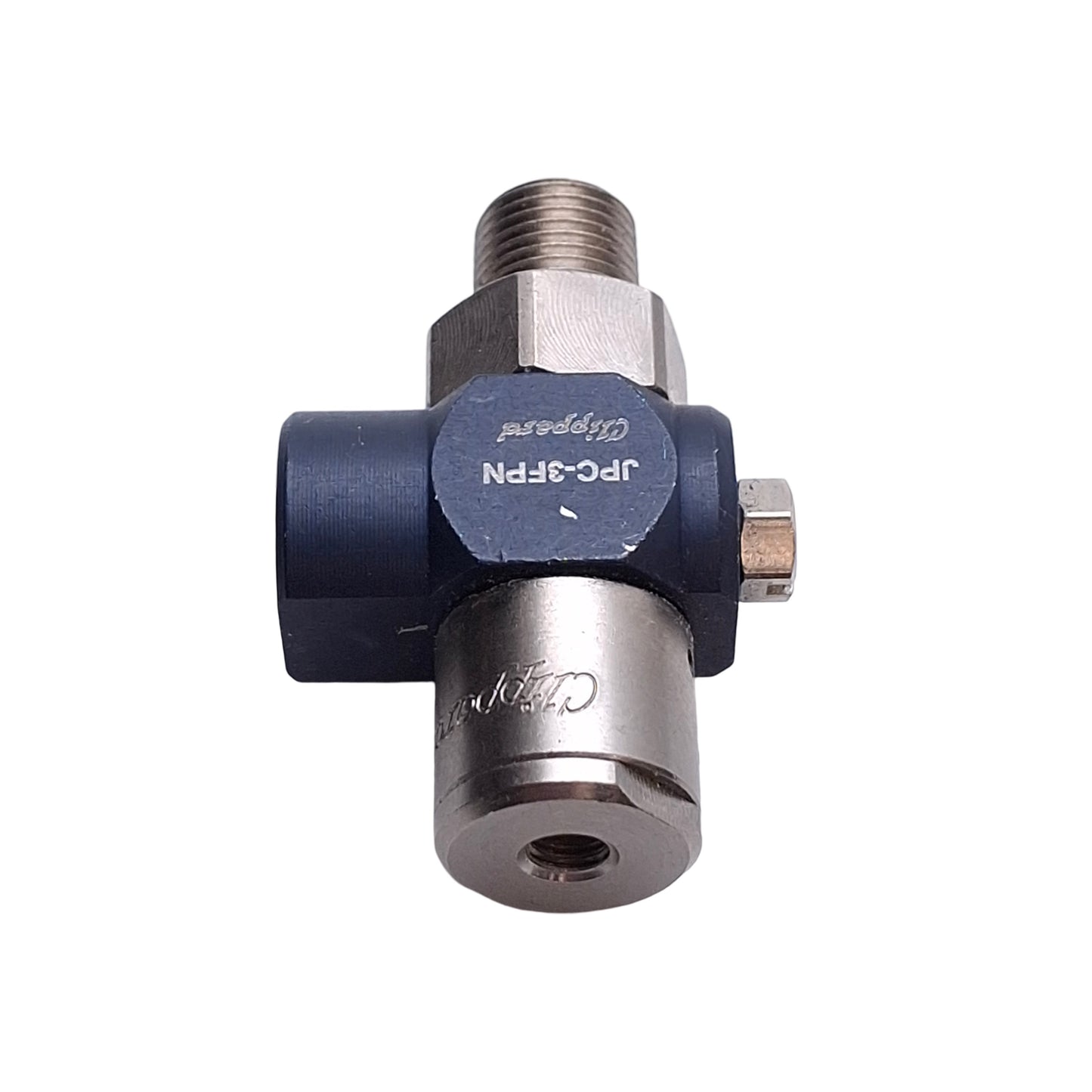 Used Clippard JPC-3FPN Pilot Operated Check Valve, 1/8in NPT to 10-32, 300psig Max