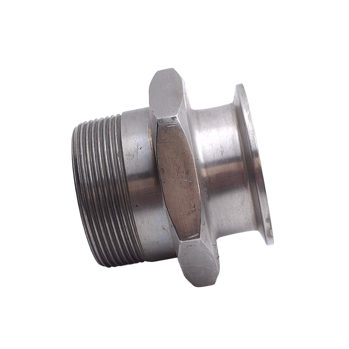 Used Triclamp Sanitary Adapter Large Hex 2in Tri-Clamp To 2in NPT Male 316L Stainless