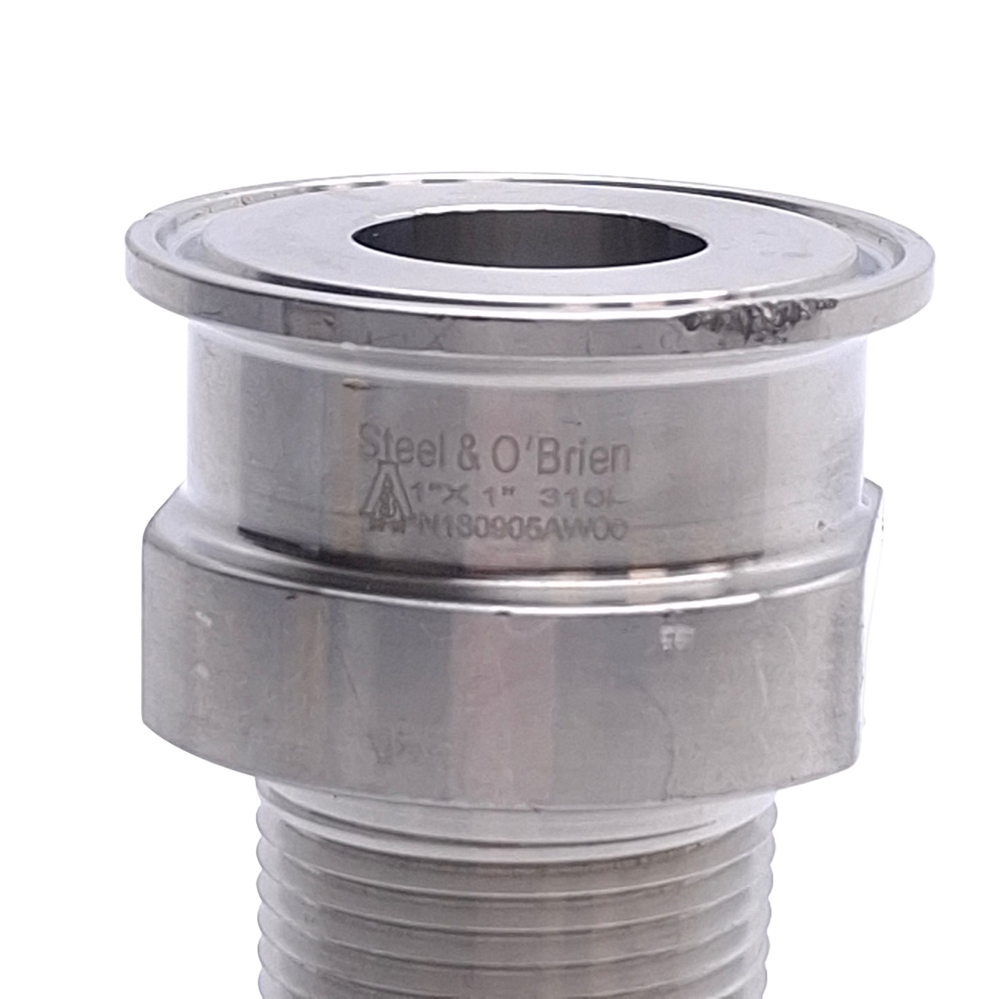 Used Steel & Obrien 21MP-1 Sanitary Clamp Adapter, 1in Tri-Clamp to 1in NPT, 316L SS