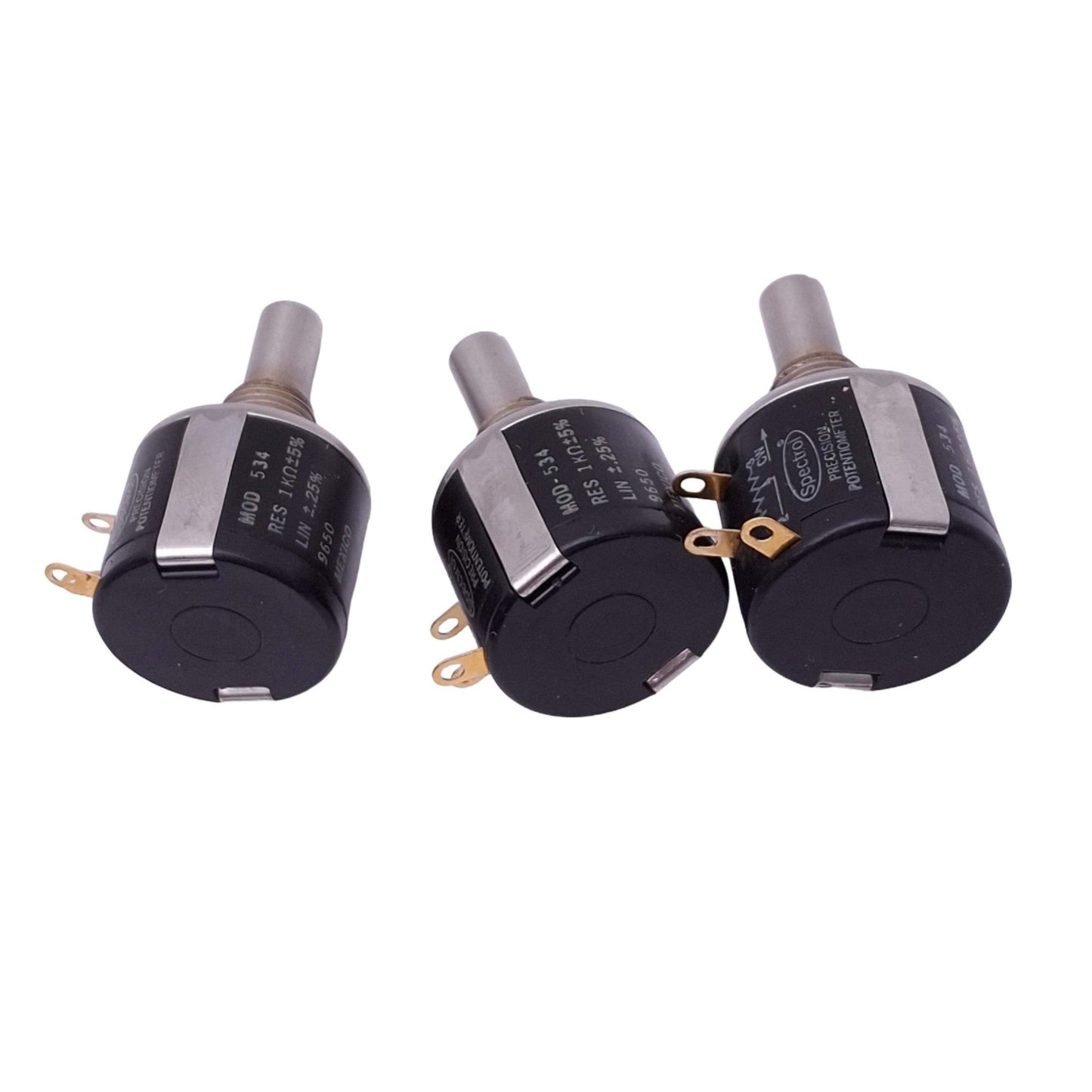 New – Open box Lot of 3 Spectrol 534-11102 Precision Potentiometers, 10-Turn, 1kOhm, 2W Max