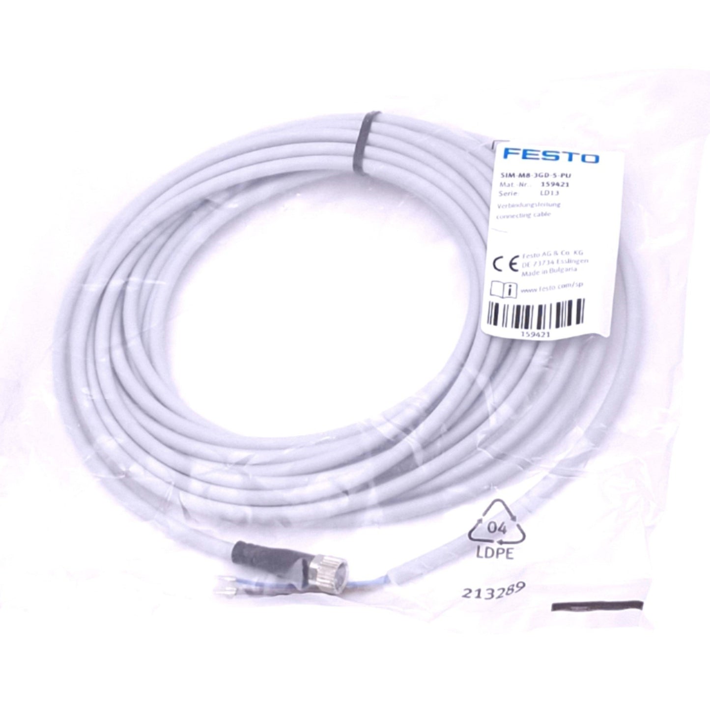 New Festo SIM-M8-3GD-5-PU Sensor Cable, M8 3-Pin Female, 60V 4A Max, 5 Meter