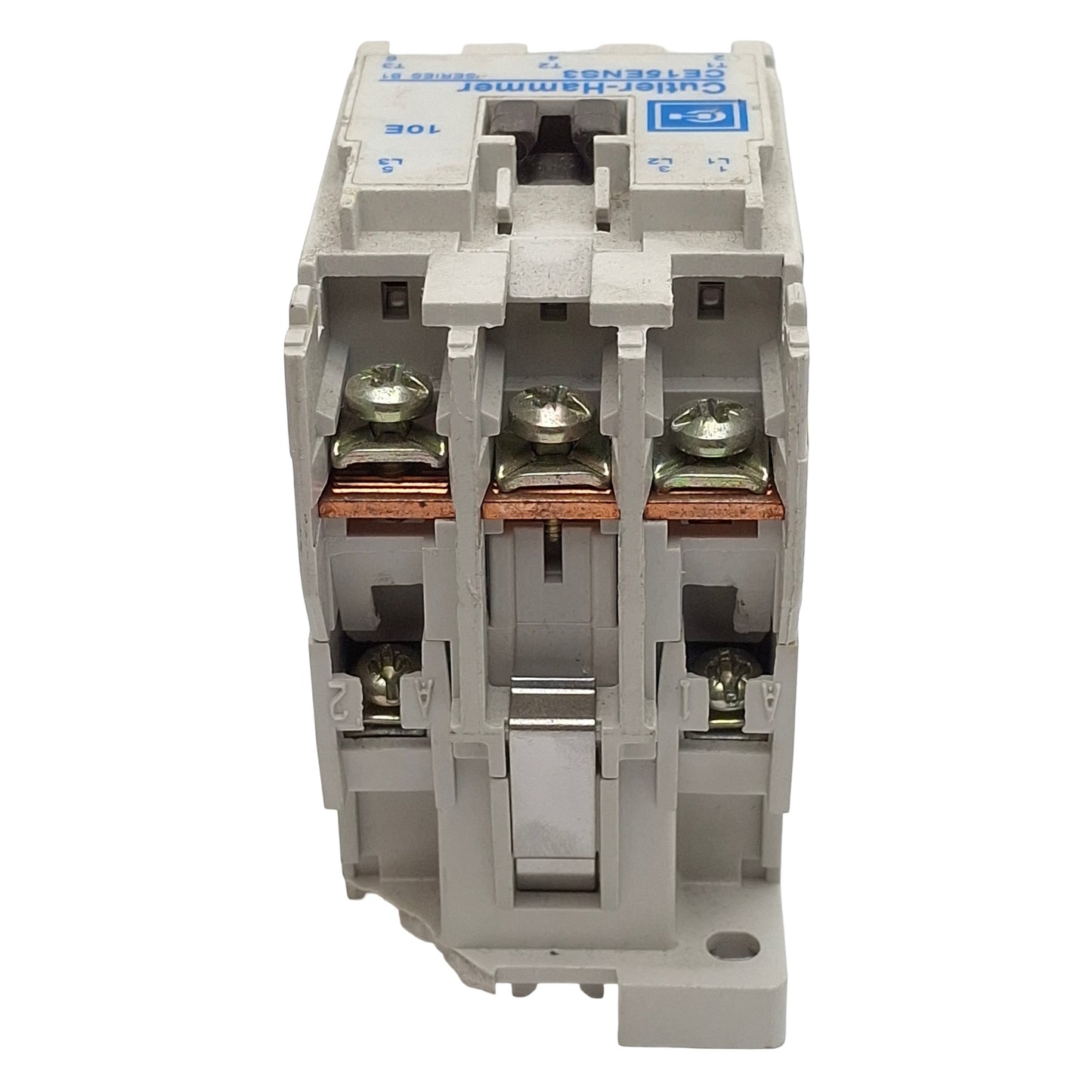 Used Cutler-Hammer CE15ENS3AB Contactor, 3-P 25A 600VAC, 110/120VAC Coil *Broken DIN*
