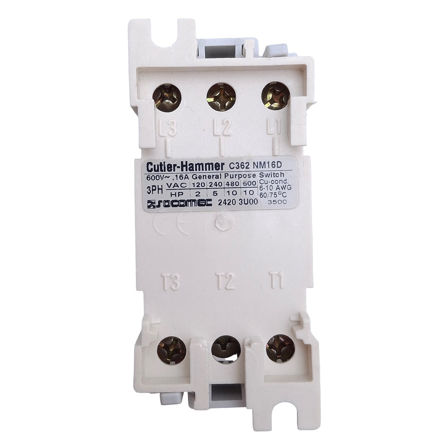 New – Open box Cutler Hammer C362NM16D Rotary Disconnect Switch 3-Pole, 16A, 600VAC, DIN Rail