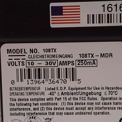 Used N-Tron 108TX-MDR Unmanaged Industrial Ethernet Switch, 8-Port, RJ45, 10-30VDC