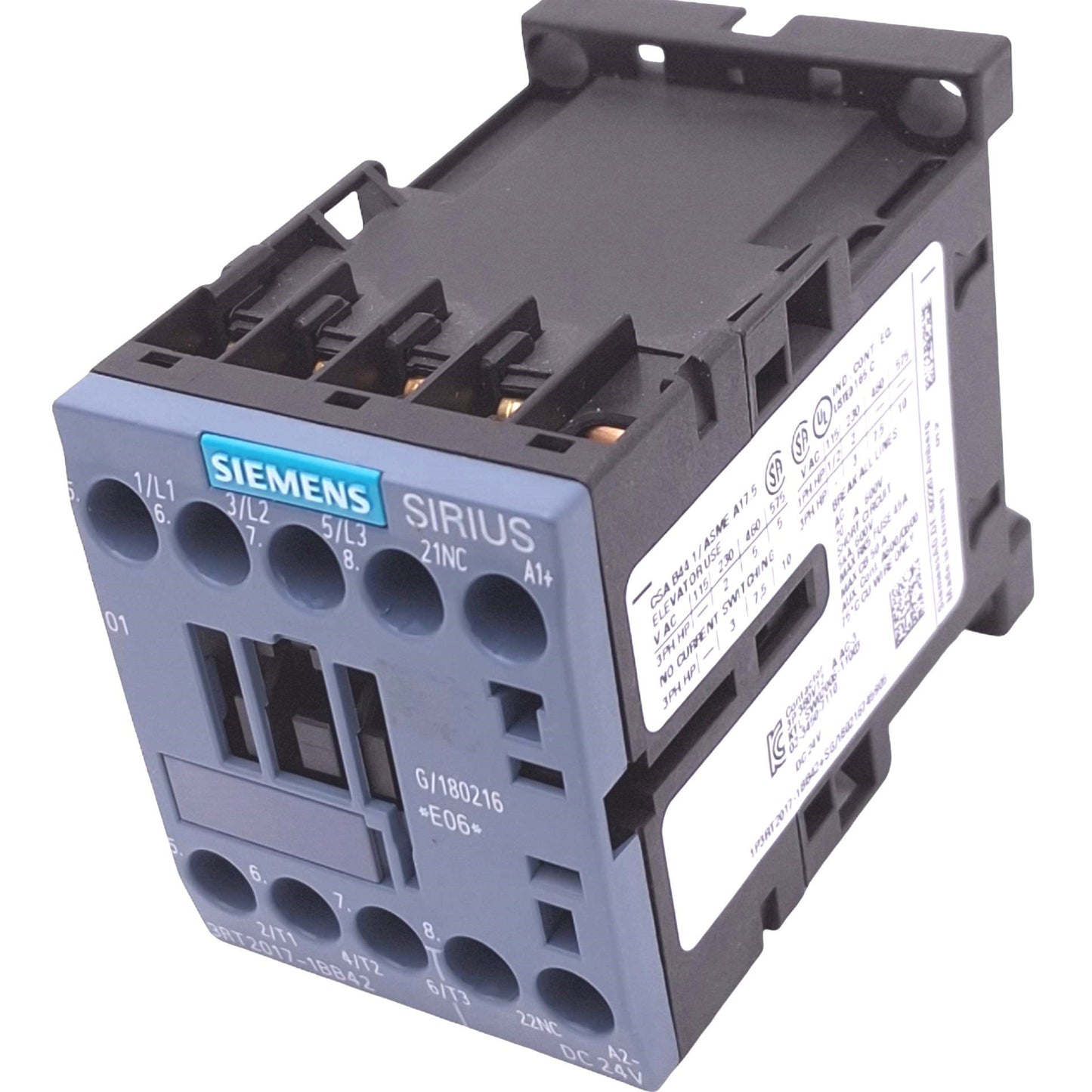 Used Siemens 3RT2017-1BB42 Contactor, 3-Pole NO, 1NC Aux, 12A Max, 24VDC Coil