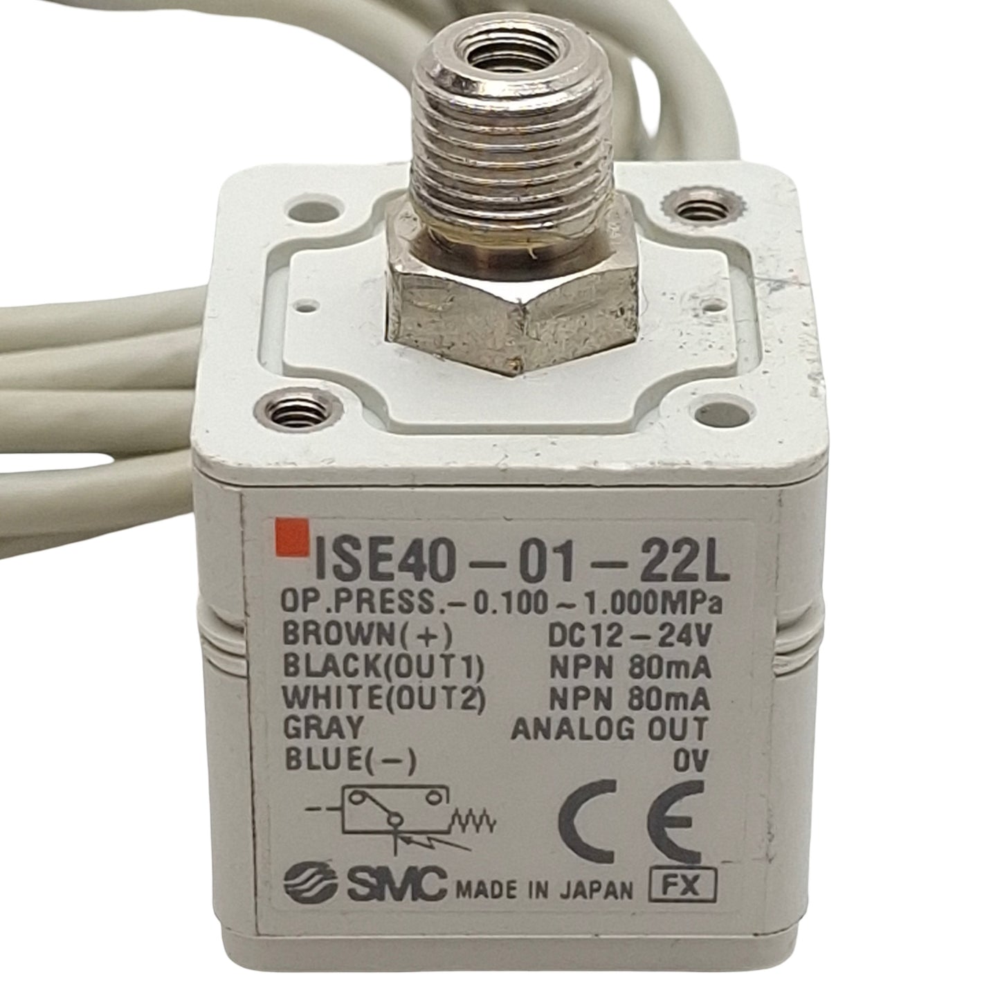 Used SMC ISE40-01-22L Digital Pressure Sensor, NPN, 12-24VDC, -0.1~1MPa, R1/8, 3-Wire