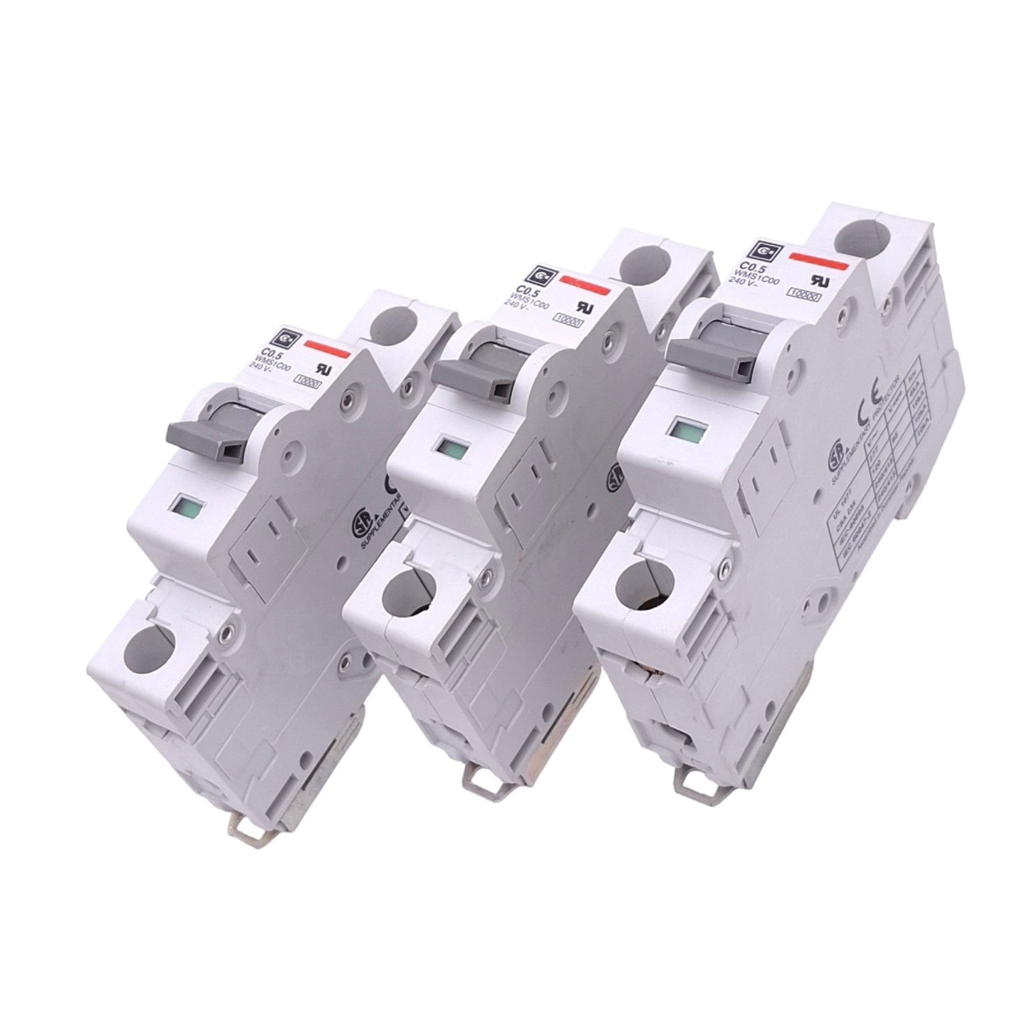 Used Lot of 3 Cutler Hammer WMS1C00 C0.5 Circuit Breakers, 1-Pole 0.5A, 240VAC/65VDC