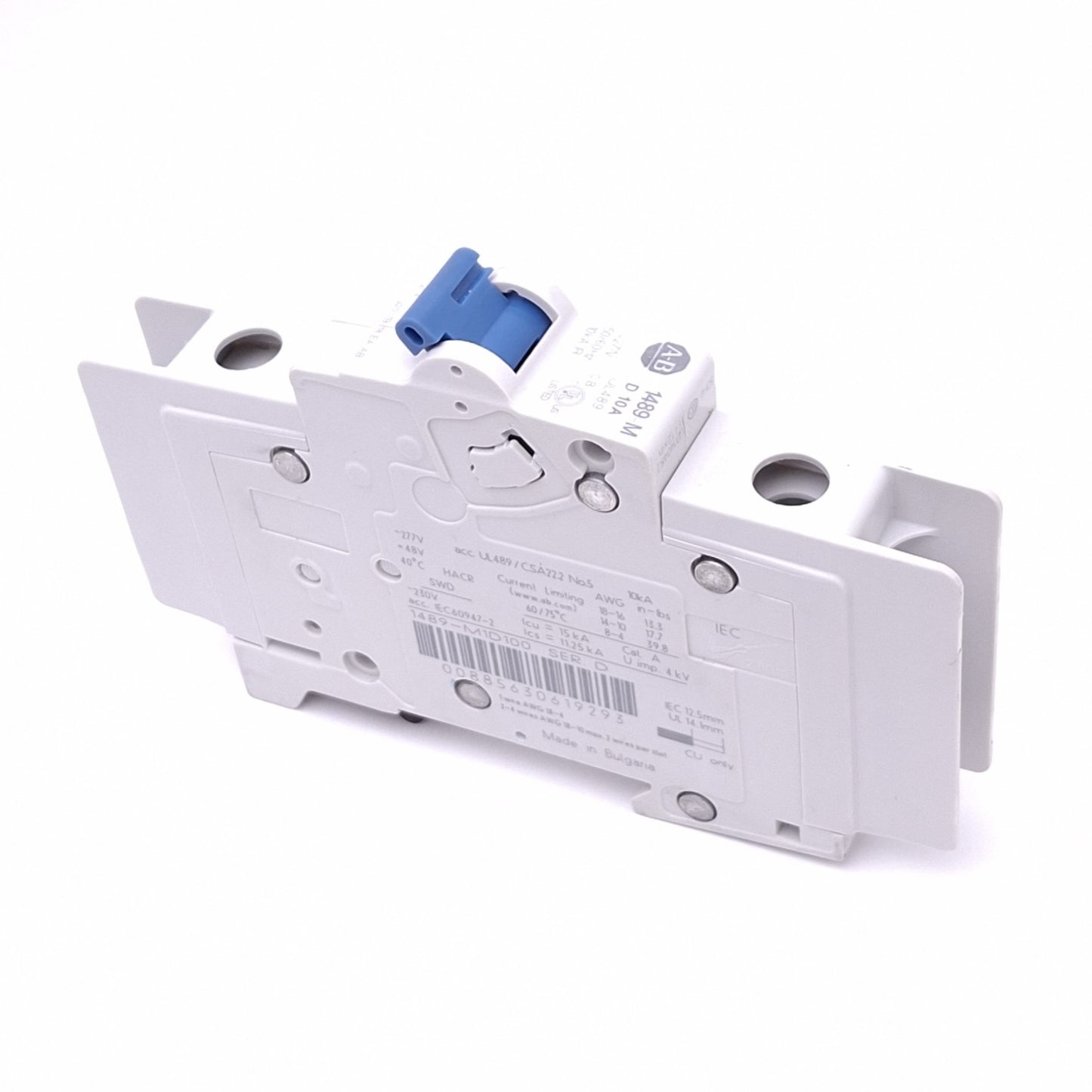 Used Allen Bradley 1489-M1D100 Circuit Breaker, 1-Pole 10A, 277VAC Max, DIN Rail