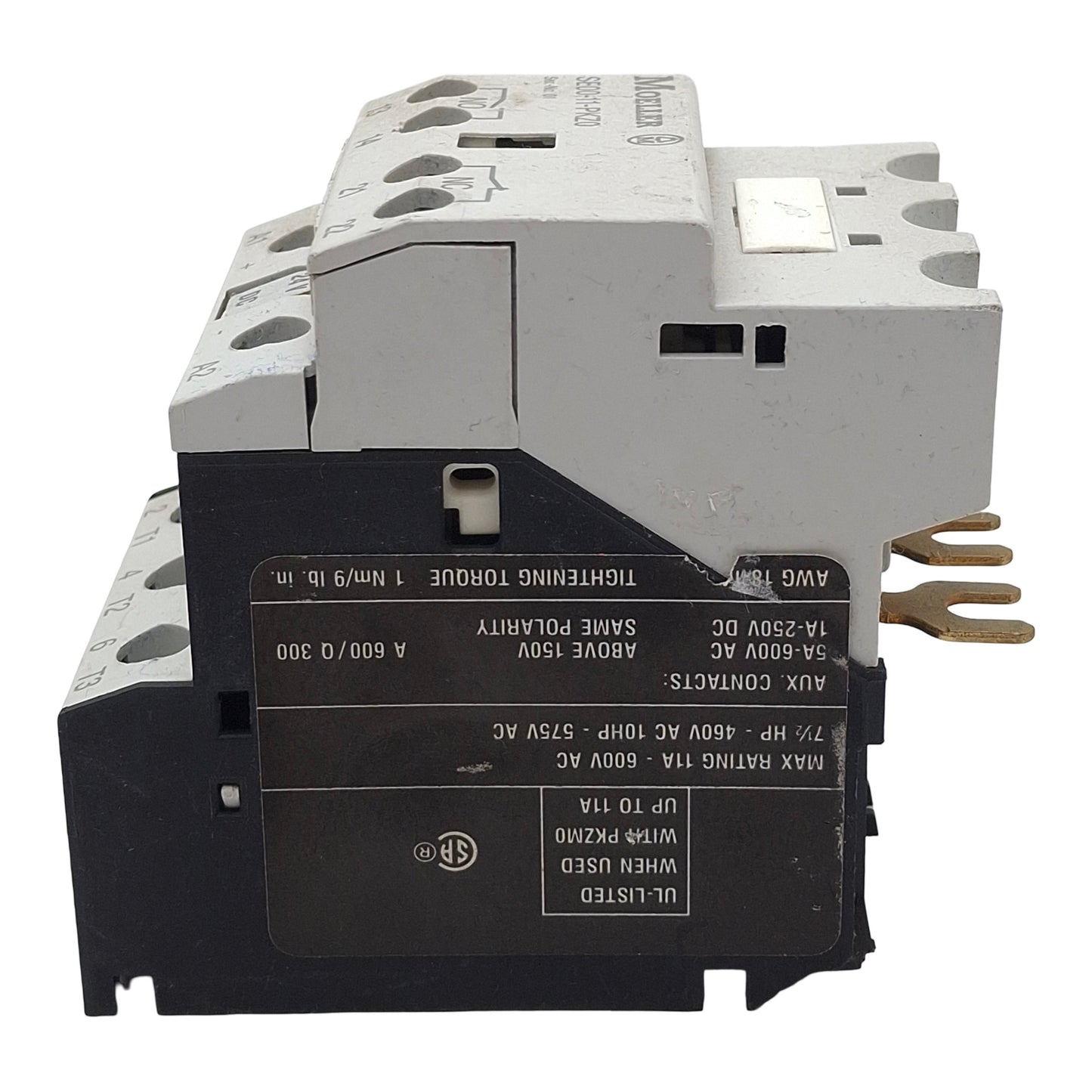 Used Moeller SE00-11-PKZ0 Contactor, 3-Pole 1NC 1NO, 11A 600VAC, 24VDC Coil