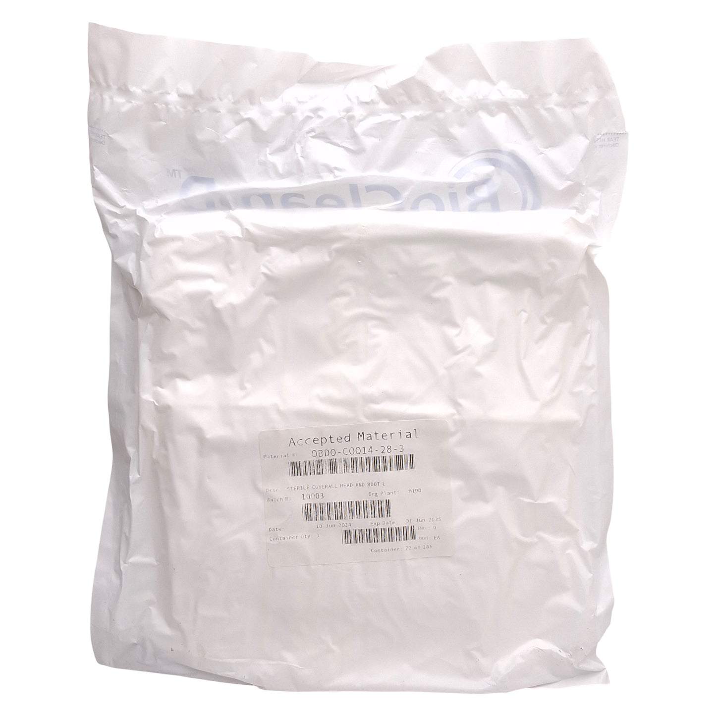 New BioClean-D S-BDFC-L Disposable Coverall With Hood & Boots, Large Size, White