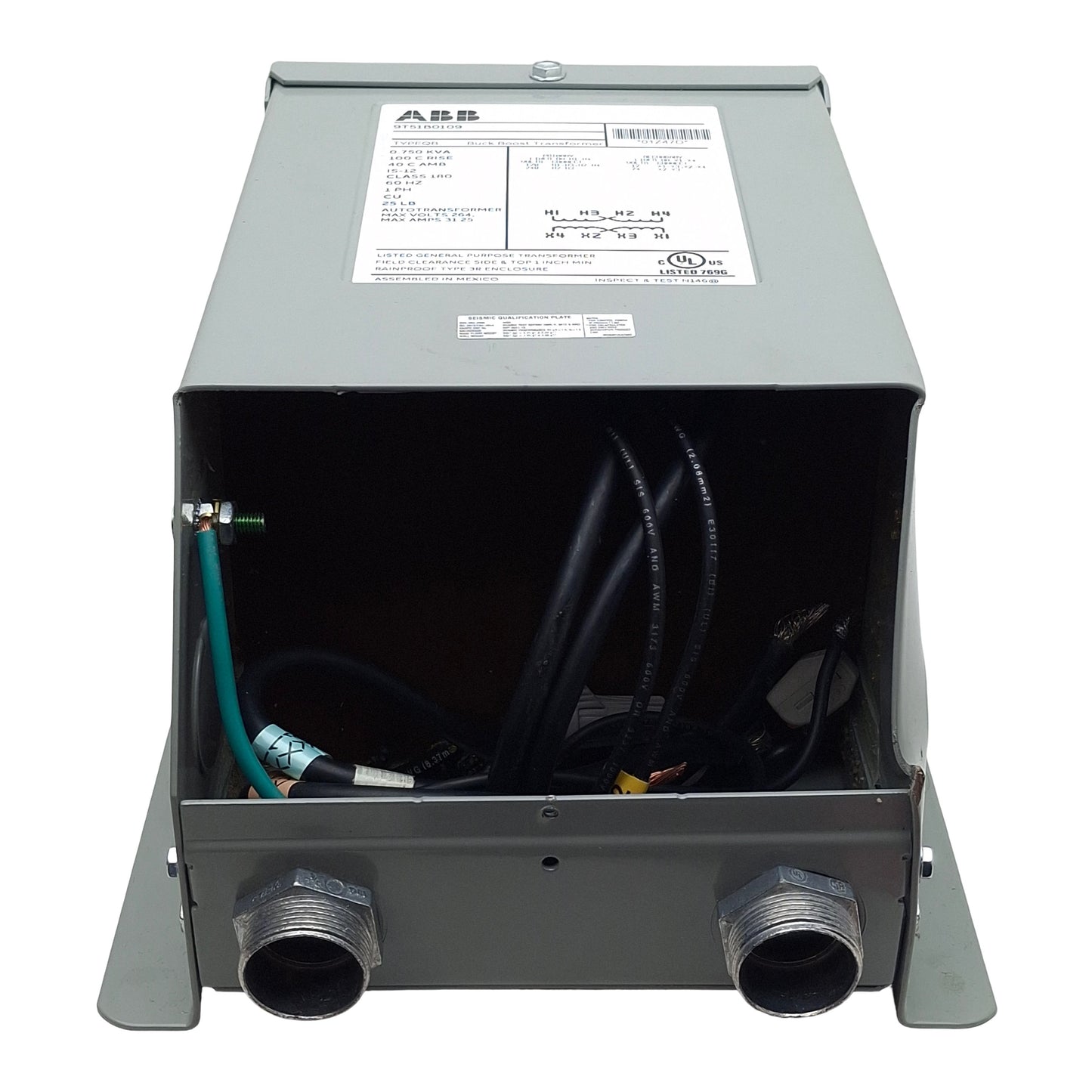 Used ABB 9T51B0109 Buck Boost Transformer, 0.75kVA, 120/240V 1PH 60Hz Pri, 12/24V Sec