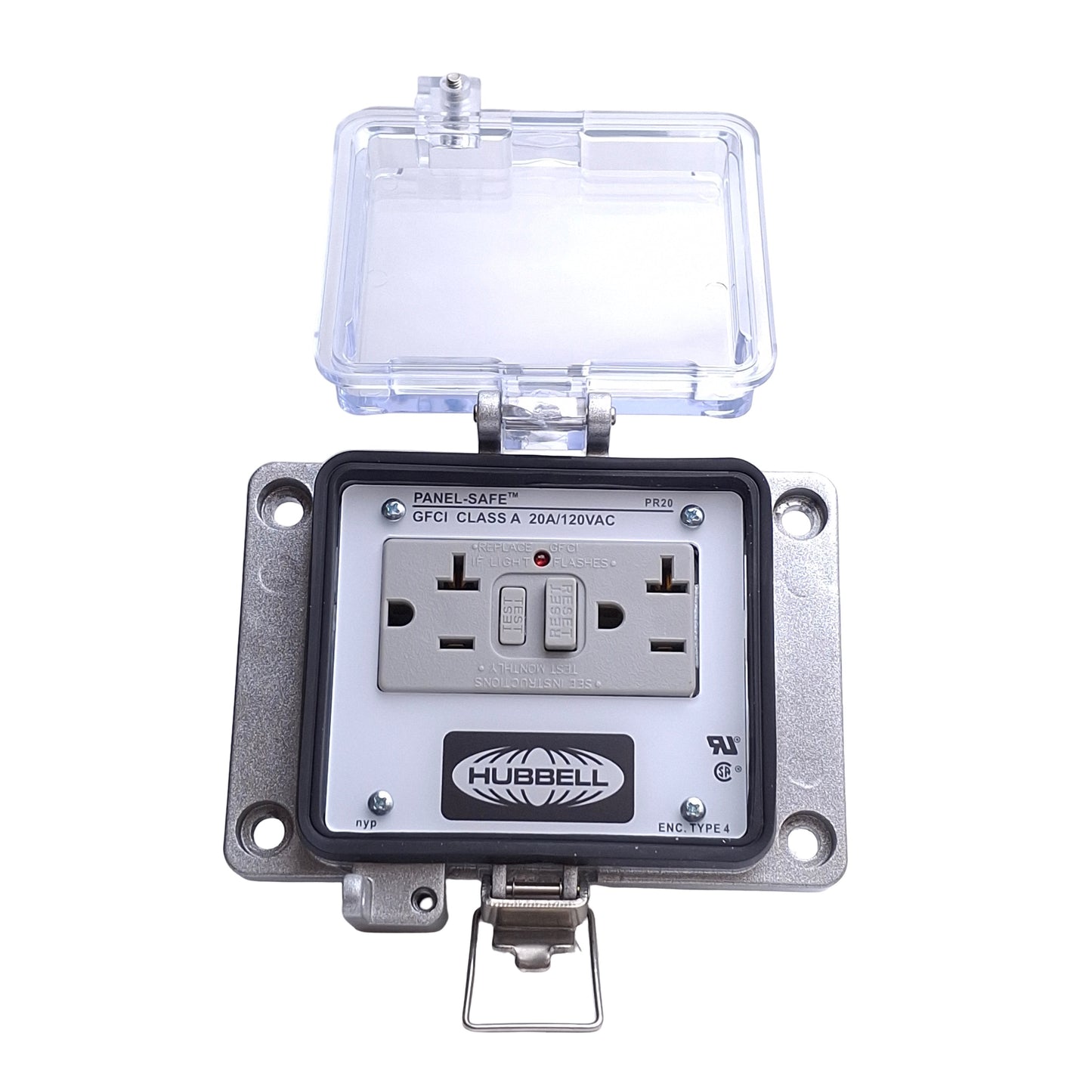 Used Hubbell PR20 Signal & Control Receptacle GFCI, 120VAC 20A, NEMA12/4 Enclosure