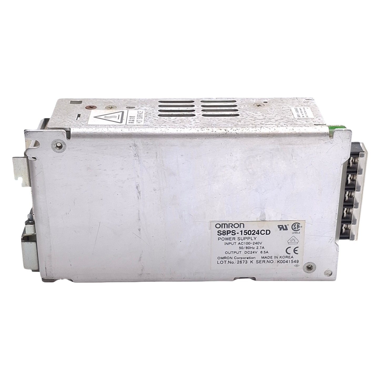 Used Omron S8PS-15024CD Switching Power Supply 100-240VAC In, 24VDC 6.5A 150W Out