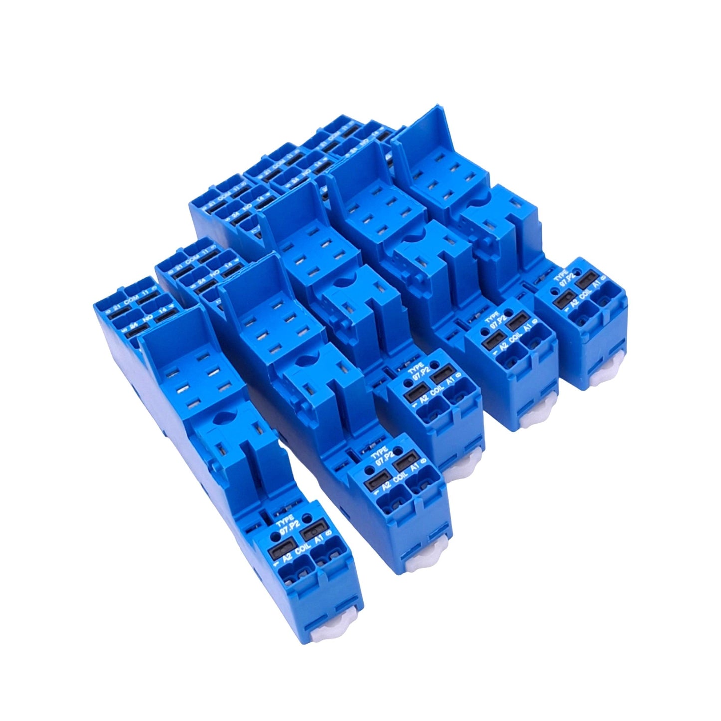 New Lot of 5 Finder 97.P2 Relay Sockets, 8-Pin, 8A 250VAC Max, DIN Rail