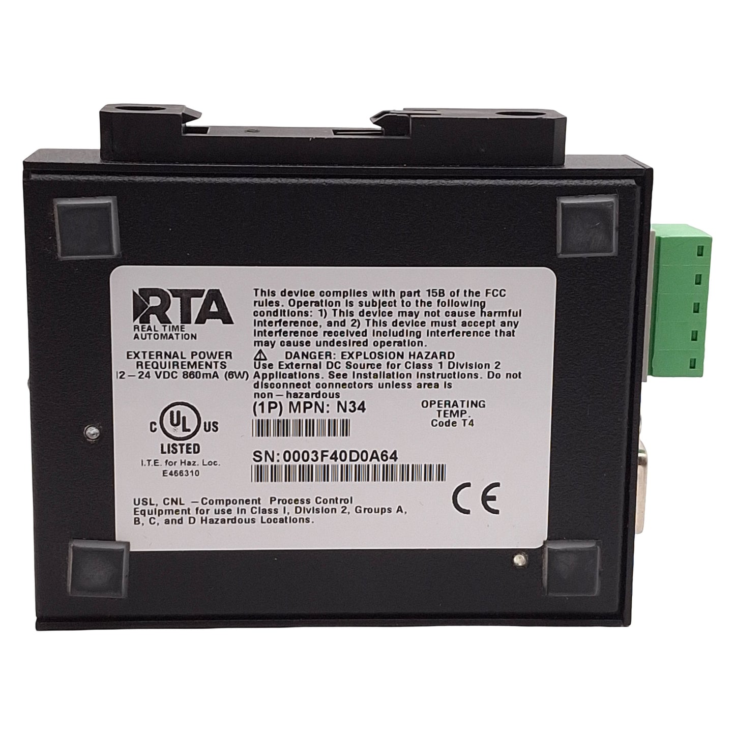 New – Open box RTA 460MCMM-N34-D Modbus TCP/IP Server to Modbus RTU Slave Gateway, 12-24VDC