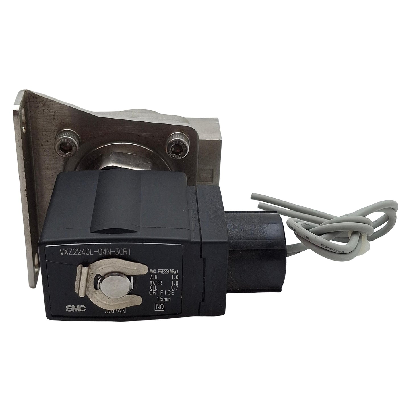 Used SMC VXZ2240L-04N-3CR1 Solenoid Valve, 2-Way NO, 1/2in NPT, 1MPa, 110/120VAC Coil