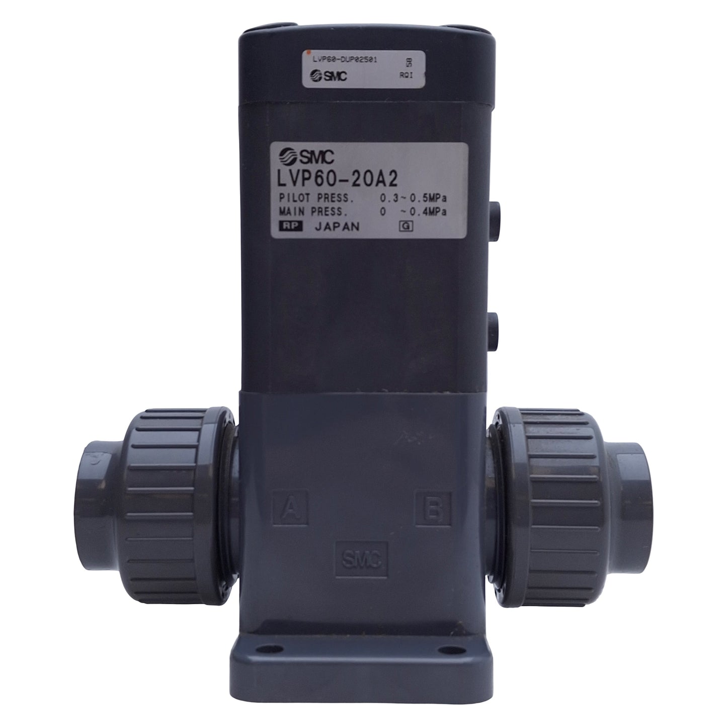 Used SMC LVP60-20A2 Air Operated Valve 22mm Orifice, NC, 26mm Tube OD, M5x0.8 Thread