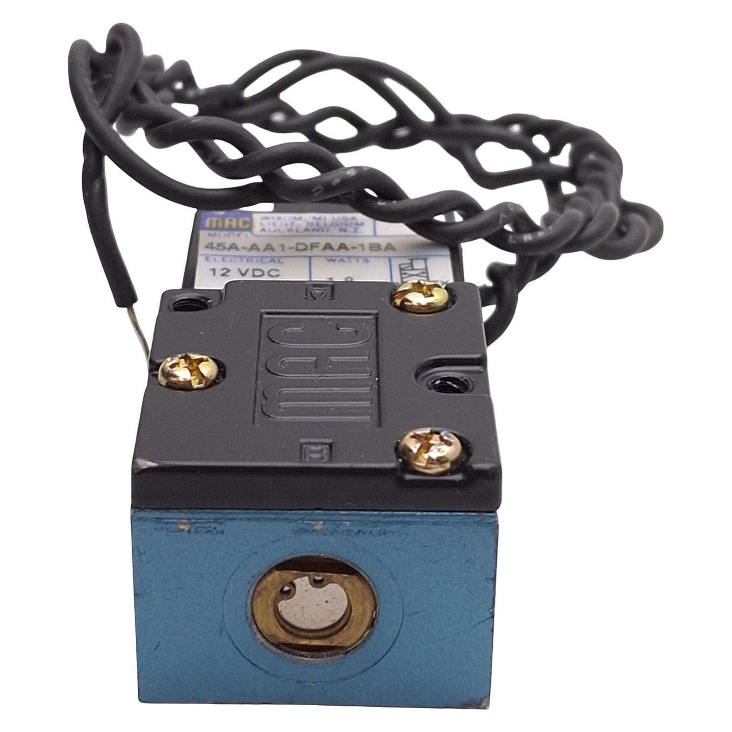 Used Mac 45A-AA1-DFAA-1BA Solenoid Valve, 4/2-Way, Vac-120psi, 1/8in NPT, 12VDC Coil