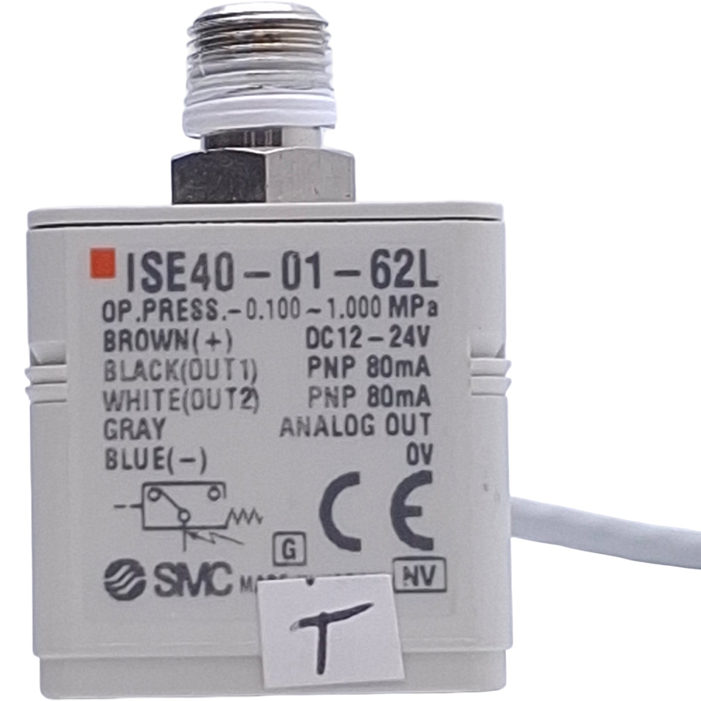 Used SMC ISE40-01-62L Digital Pressure Switch -0.1 to 1.0MPa, 12-24VDC, PNP, 1/8" NPT