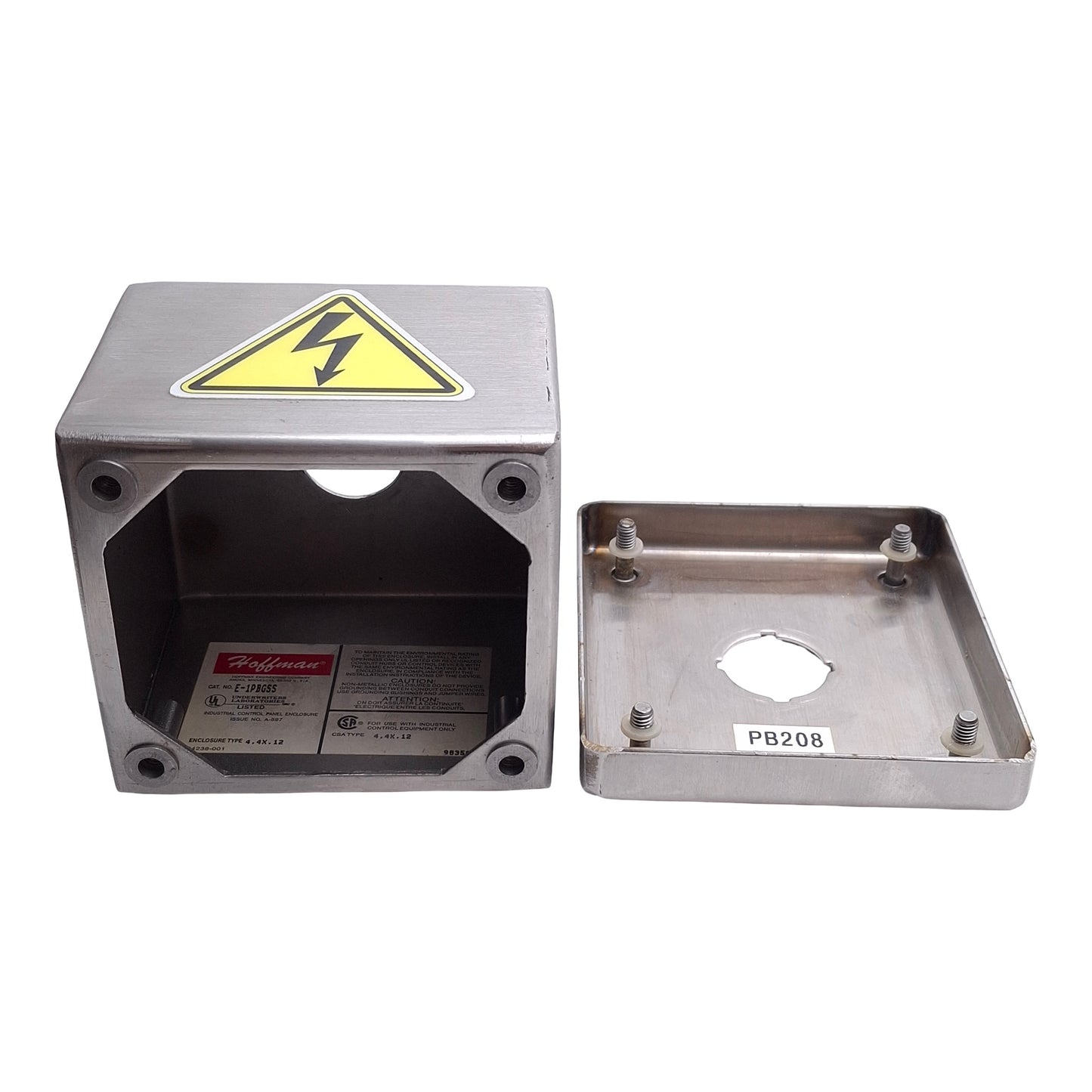 Used Hoffman E-1PGBSS Single Hole Pushbutton Enclosure, 22mm Pushbutton, Stainless