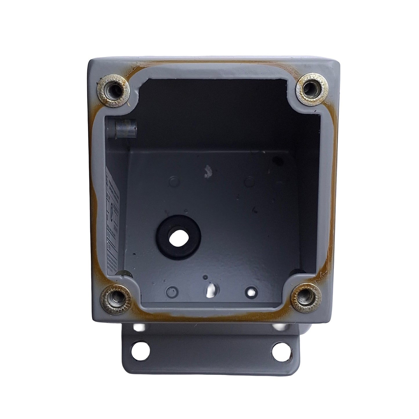 Used Saginaw SCE-1PBA Pushbutton Switch Enclosure, 1-Hole, 30mm PB, 4in x 4in x 5in