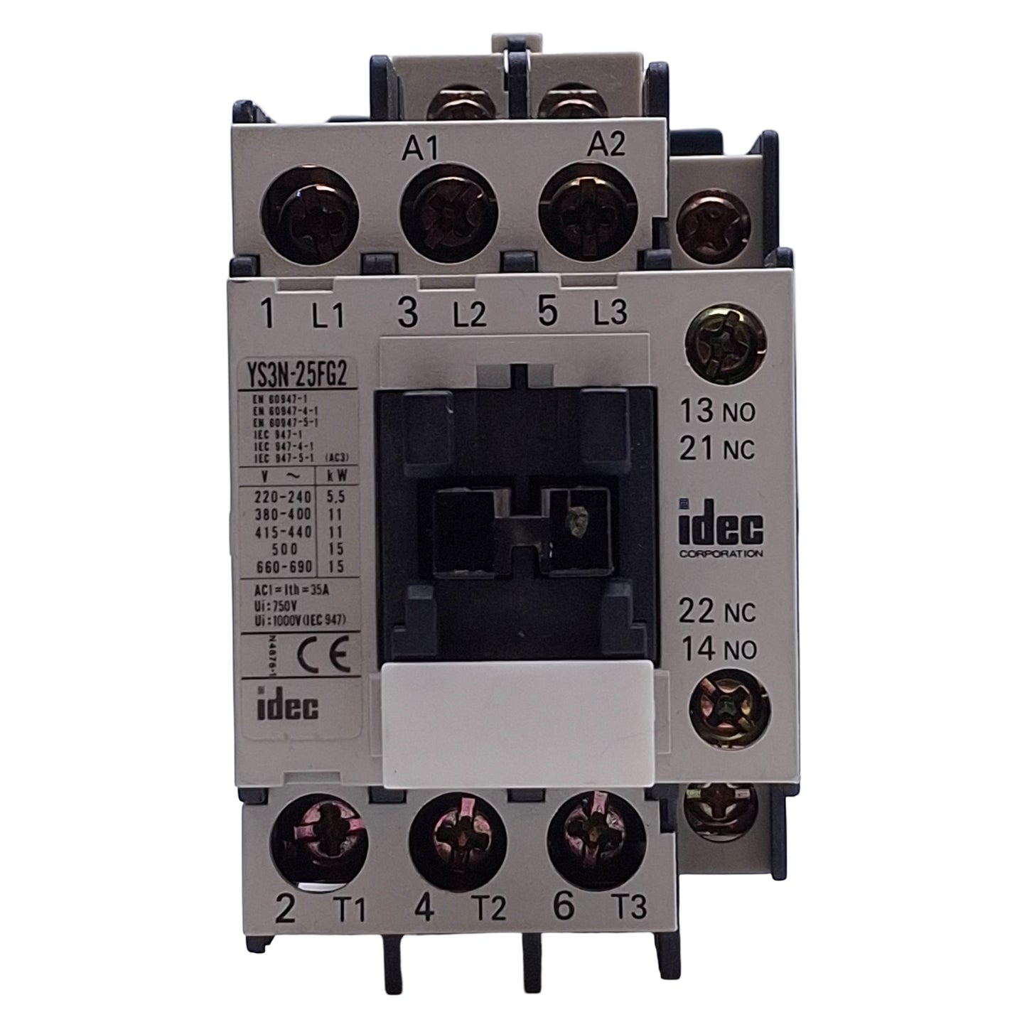 Used IDEC YS3N-25FG2/11D024 IEC Contactor 1NO+1NC, 3-Phase 600VAC 30A, 24VDC Coil